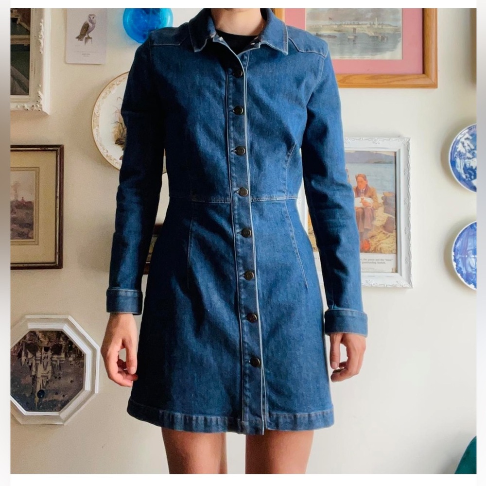 Y2K 90”s Tommy Hilfiger ButtonUp Denim Dress-Tailored fit-Slit pockets-EUC-Sz S